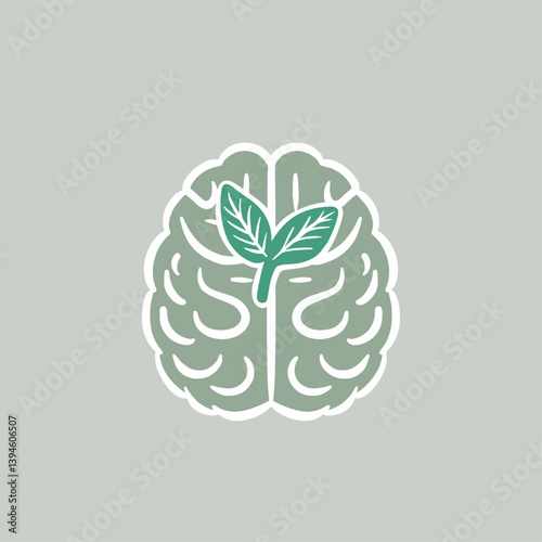 simple illustration of brain with growing plant seeds meaning mental health on white background