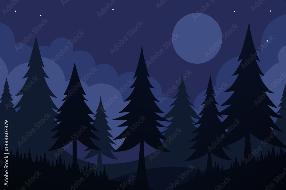 night landscape with trees