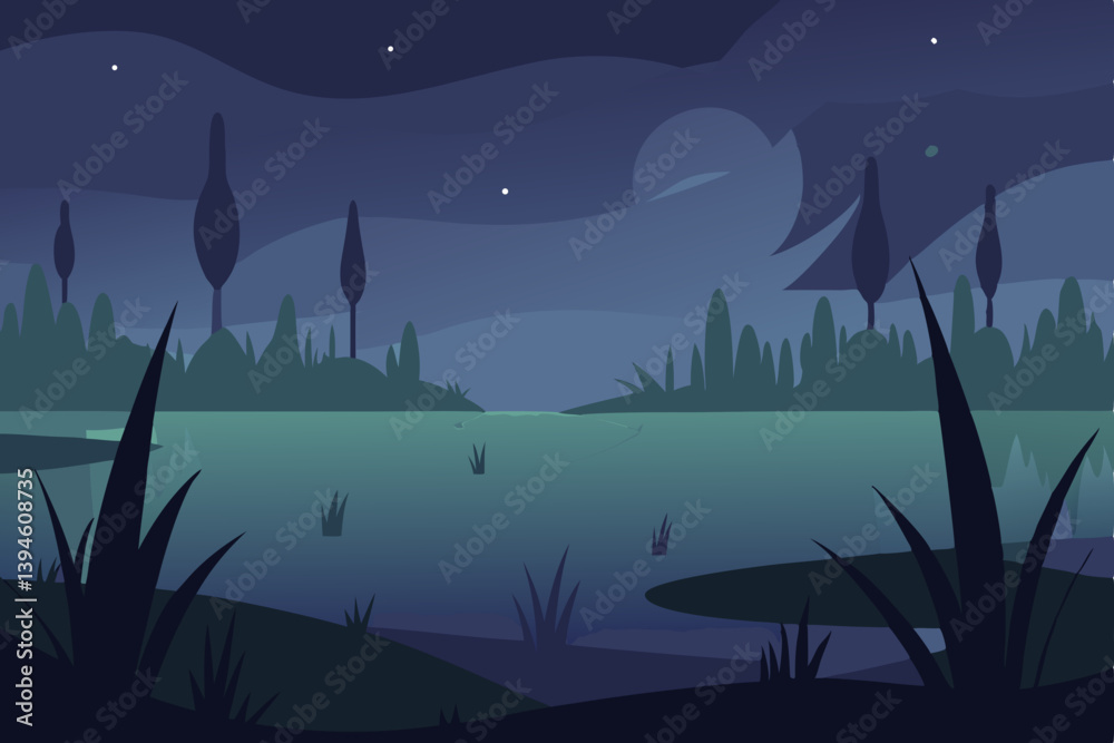 night landscape with mountains