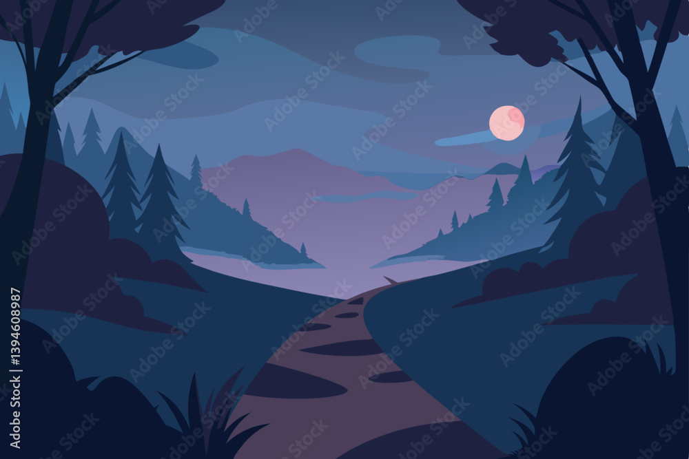 night landscape with mountains and moon