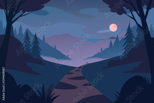 Obraz na płótnie night landscape with mountains and moon w salonie