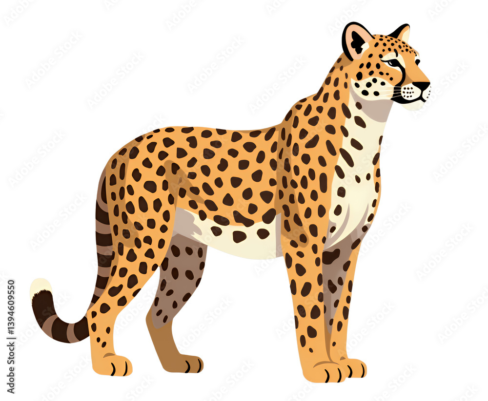 Fototapeta premium Cartoon Jaguar Illustration. Spotted Cat. Transparent background.