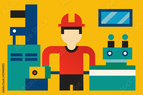 Obraz na płótnie vector illustration of a worker with a wrench w salonie