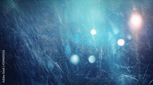 Cold blue film grain overlay with glowing light leaks and vintage camera effects creates a dreamy atmosphere