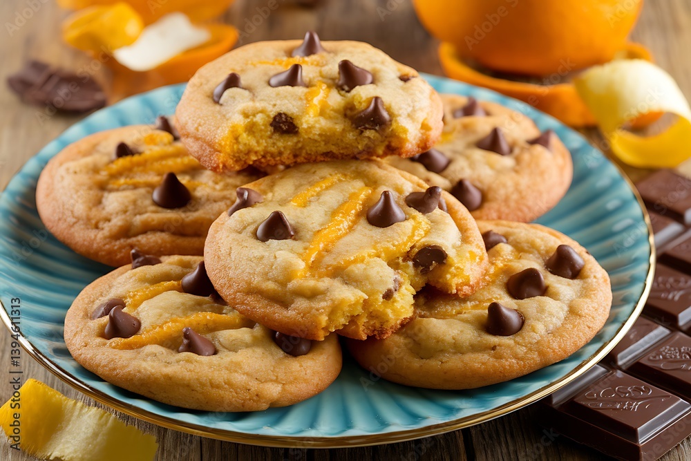 Delicious Orange Chocolate Chip Cookies on a Plate Delicious Orange Chocolate Chip Cookies on a Plate
