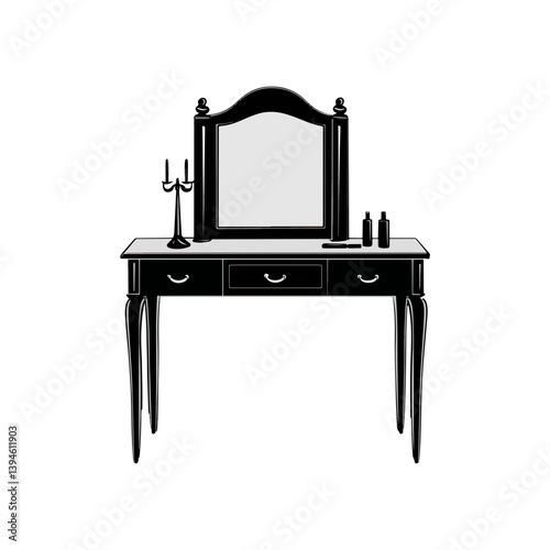 Dressing table, furniture, vector, transparent background, black and white style