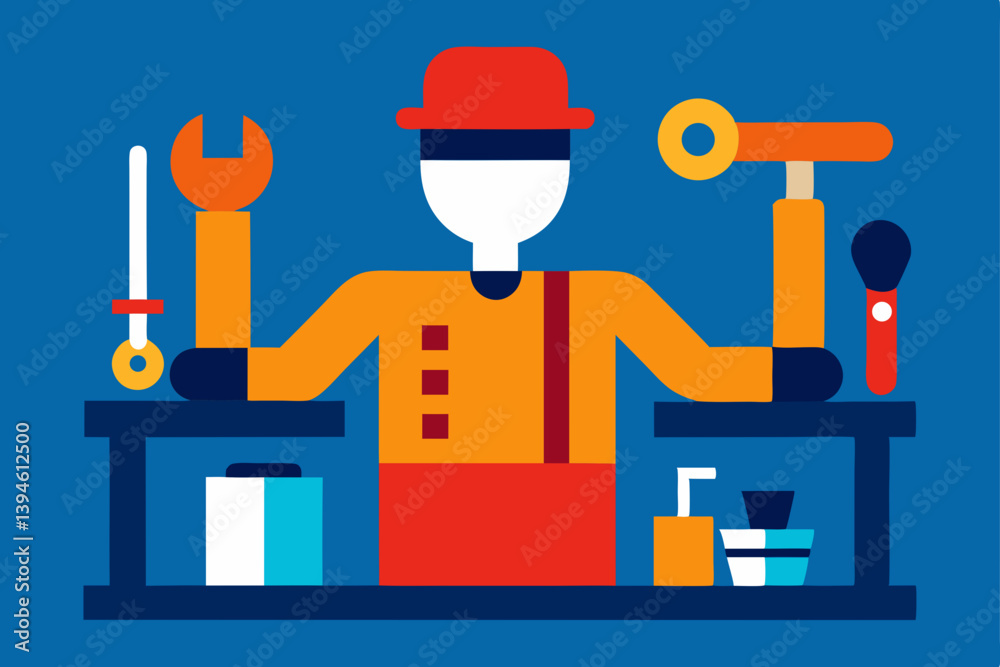 construction worker with helmet and tools
