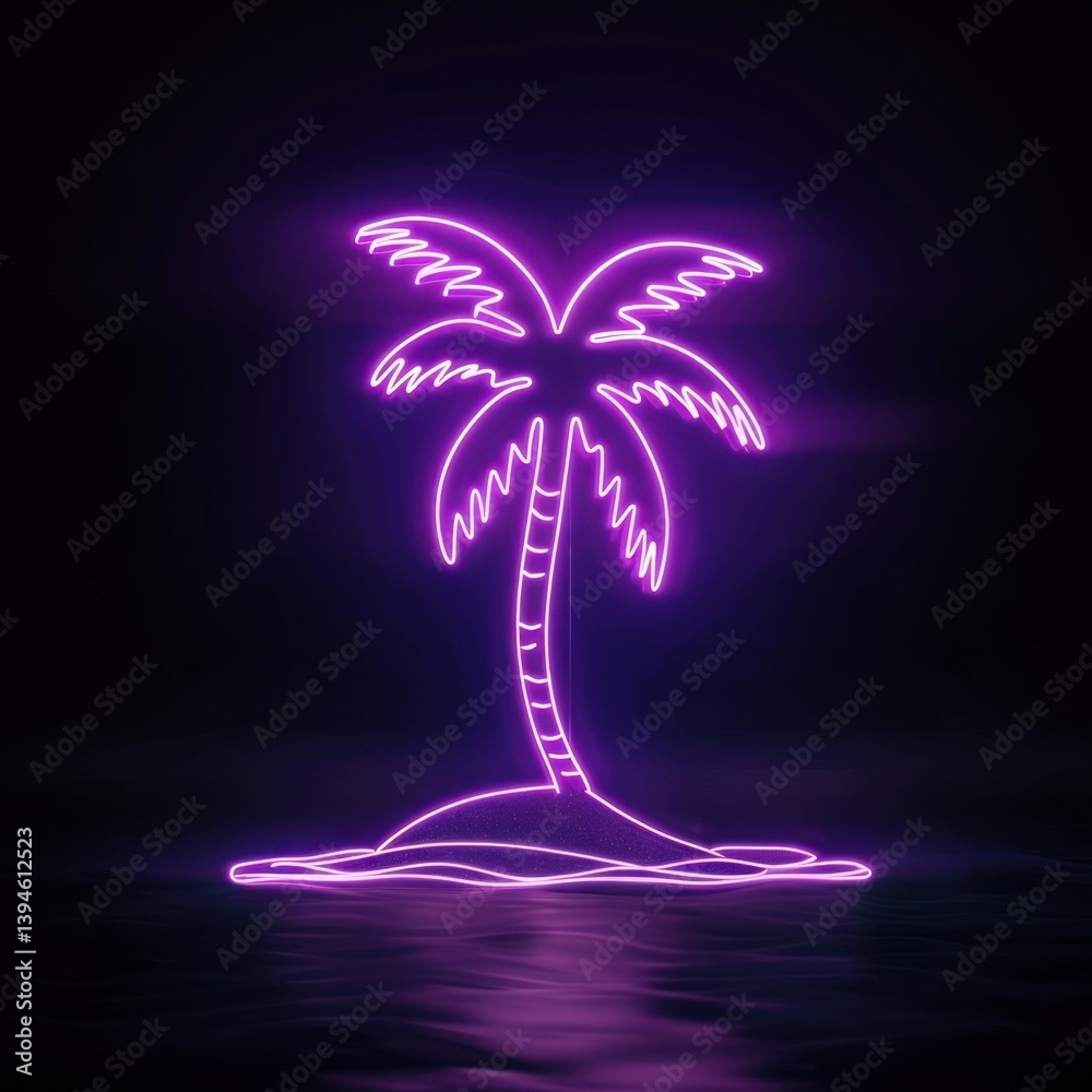 Neon palm tree island illustration
