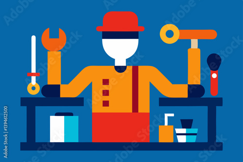 Obraz na płótnie construction worker with helmet and tools w salonie