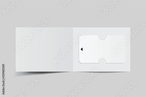 3D Realistic plastic hotel apartment keycard and booklet holder, open leaflet, bifold mockup isolated on background. Blank template  for hotel key card, credit card, notecard, postcard, invitation
