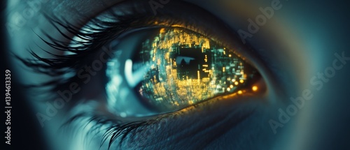Wallpaper Mural A close-up of an eye with a digital display inside, reflecting a world of data and technology, symbolizing the fusion of humanity and digital realms. Torontodigital.ca