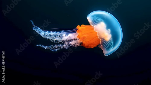 Glowing bioluminescent jellyfish drifting gracefully in dark ocean depths
