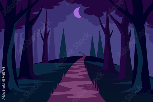 Obraz na płótnie night landscape with forest and trees w salonie