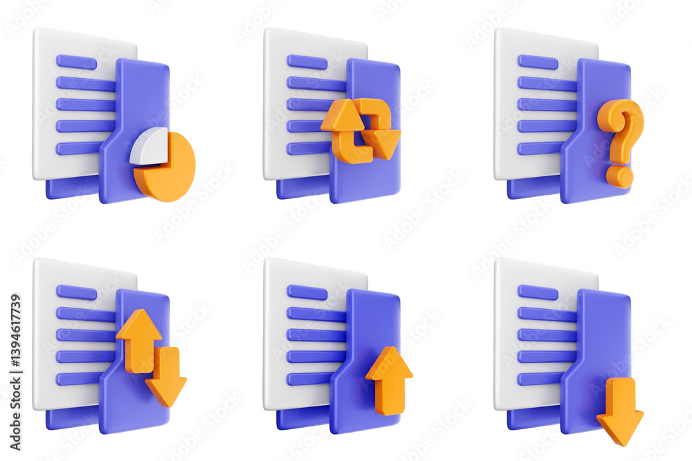 3d file folder document information archive icon set bundle