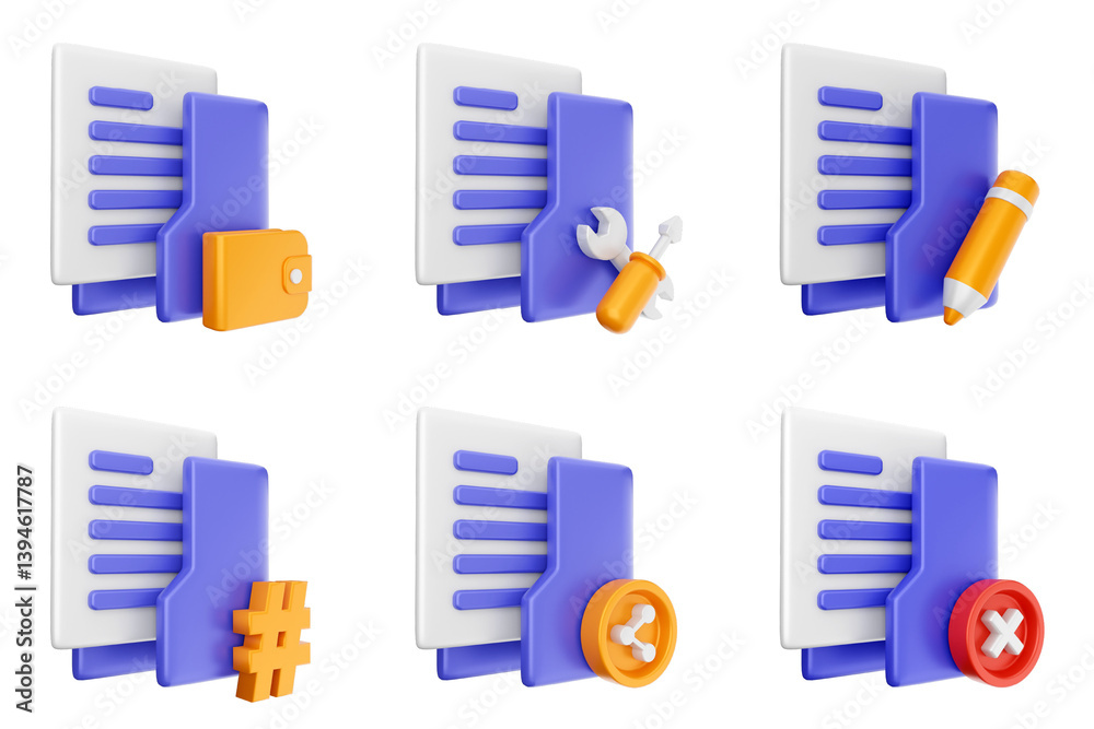 3d file folder document information archive icon set bundle