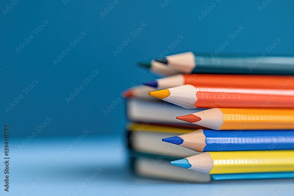Stacked books with colored pencils Stacked books with colored pencils