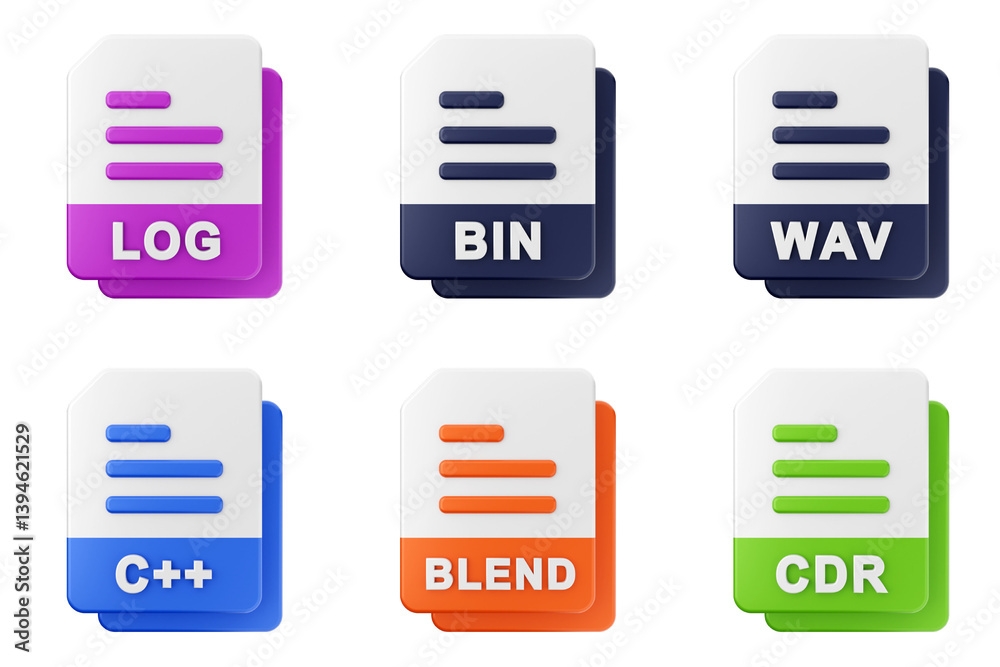 3d file format type icon set bundle log bin wav c plus blend cdr