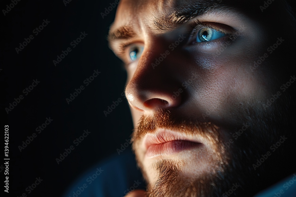 Obraz premium Man's face in shadow looks away