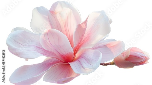 Watercolor pink magnolia flower with bud