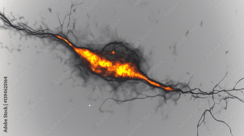 Close-up of glowing neuron synapses with vibrant neurotransmitters in a microscopic brain scan illustrating synaptic transmission and neural network connections Neuroscience research medical education
