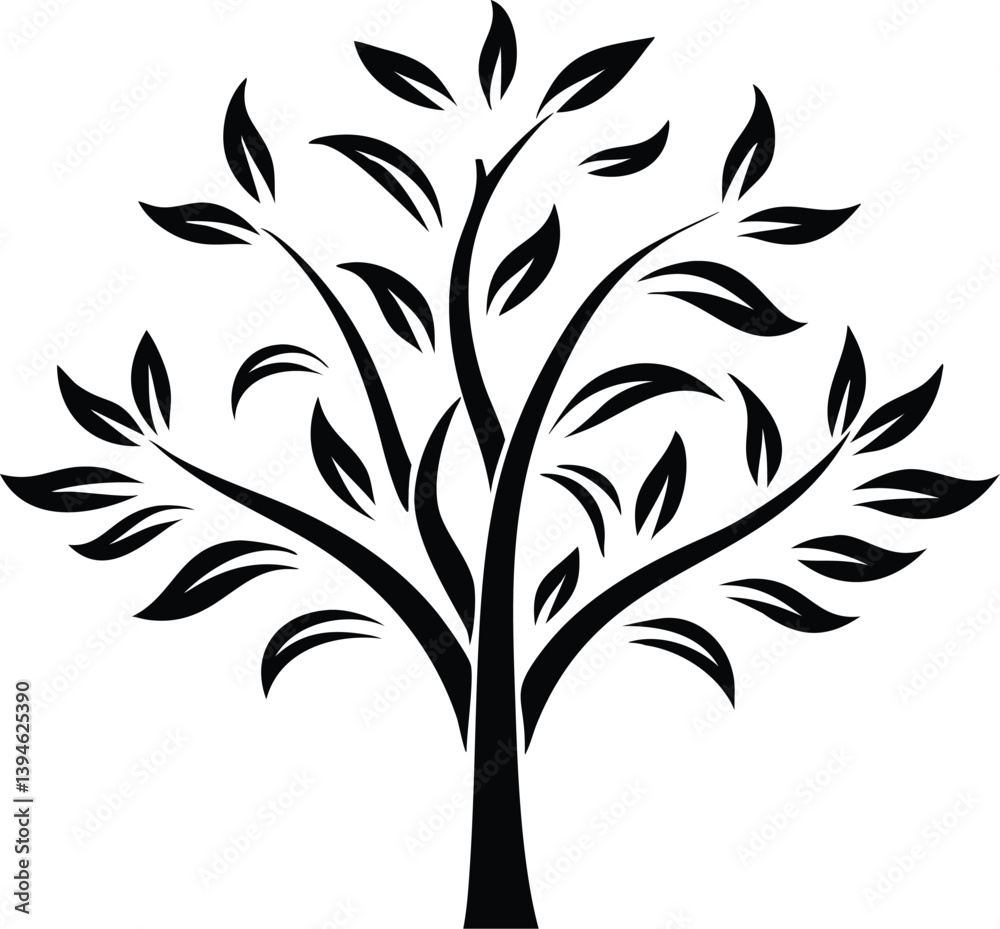 Fototapeta premium Elegant Black Tree Silhouette Vector with Leaves