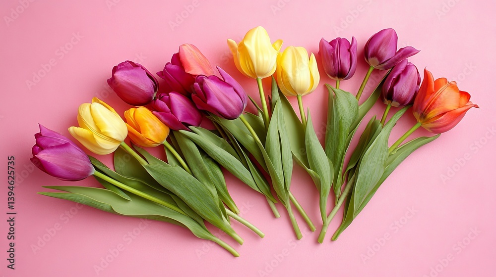 Colorful tulips on a pink background with copy space for International Women's Day, Mother's Day Colorful tulips on a pink background with copy space for International Women's Day, Mother's Day