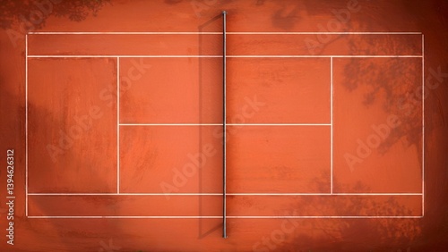 Aerial View of a Red Clay Tennis Court With Distinct White Line Markings