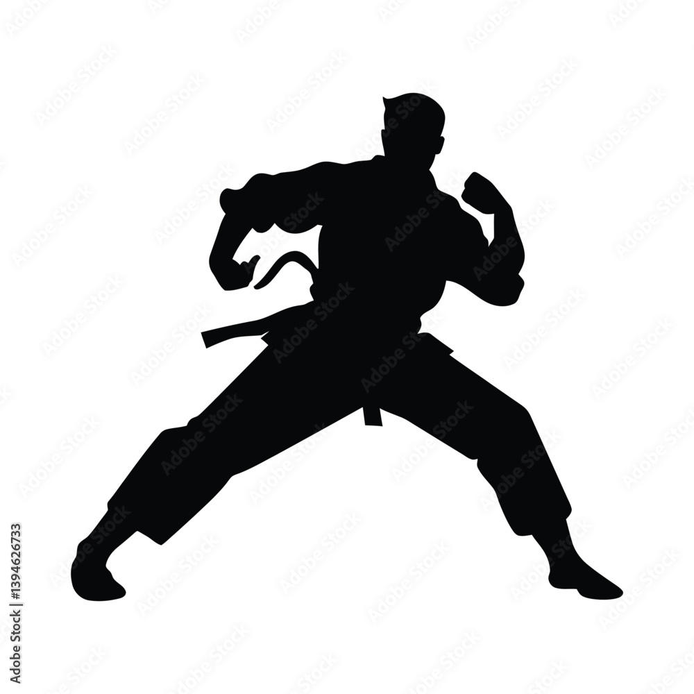 Obraz premium Karate fighting vector silhouette white background
