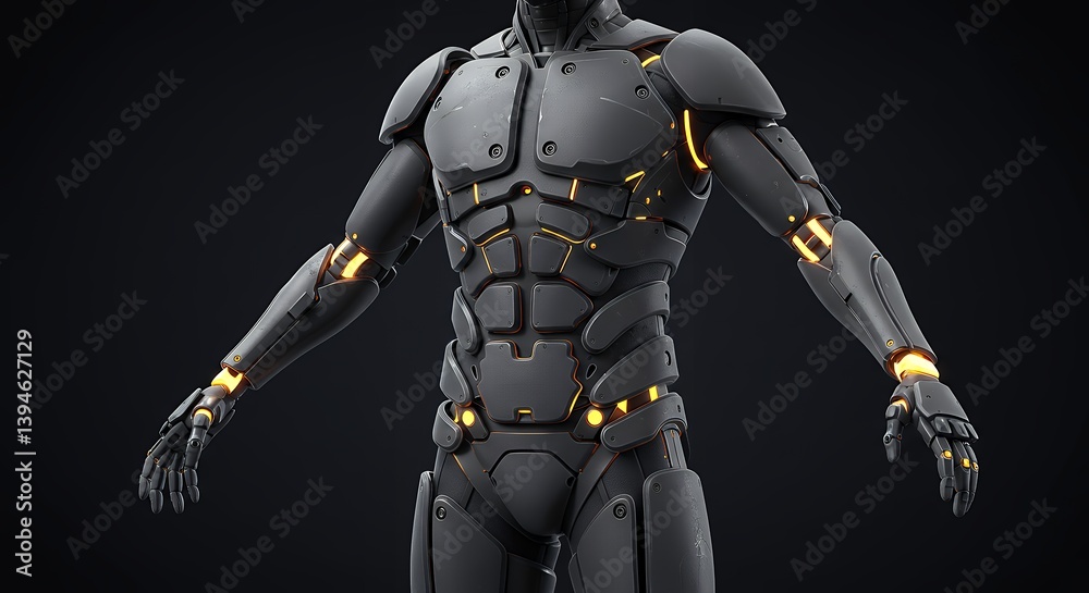 Fototapeta premium Futuristic Robot Torso with Glowing Accents Displaying Advanced Technology and Cybernetic Design in a Studio Setting
