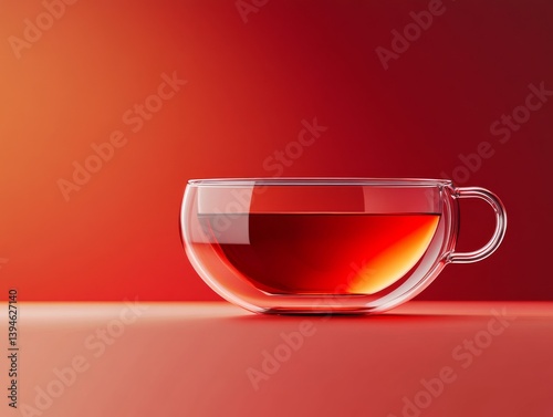 Red Tea in Double-Walled Glass Teacup, Warm Lighting