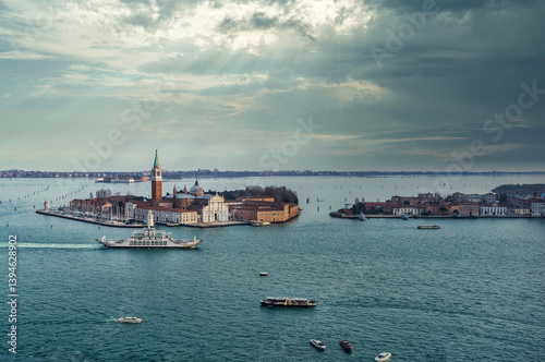 Suggestive aerial view of the island of San Giorgio in Venice