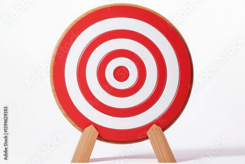 A circular target with concentric rings of red and white on a small stand