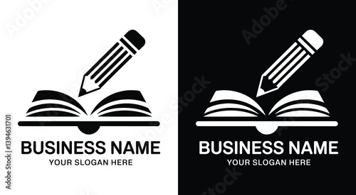 Bold Black Book and Pencil Logo Educational Business Mark for Publishers and Learning Brands