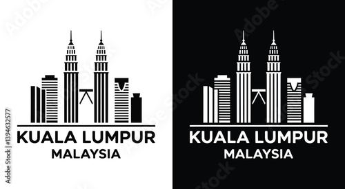 Bold Black Kuala Lumpur Malaysia Skyline Logo for Travel and Property Business Identity