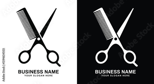 Comb Scissors Logo Bold Black Style for Hair Salons