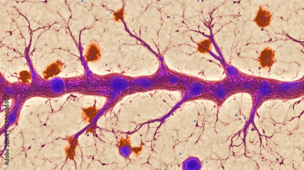 Close-up of glowing neuron synapses with vibrant neurotransmitters in a microscopic brain scan illustrating synaptic transmission and neural network connections Neuroscience research medical education