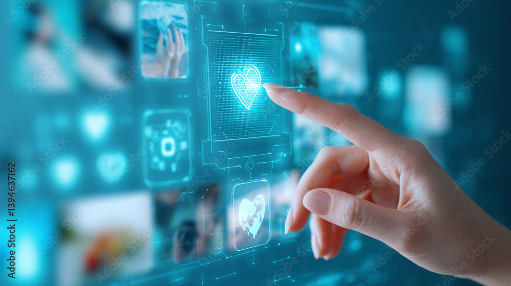 Futuristic Touchscreen Interface with Heart Icon Futuristic Touchscreen Interface with Heart Icon