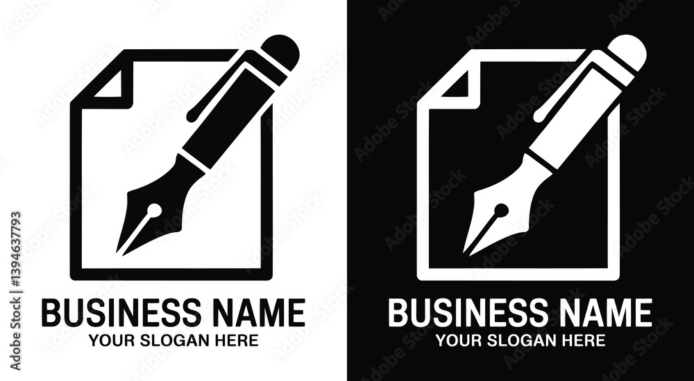 Fototapeta premium Pen and Paper Logo Bold Black Creativity for Writers