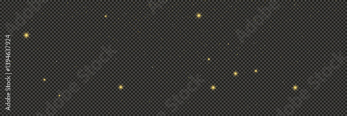 Gold glittering dust with stars on transparent backdrop