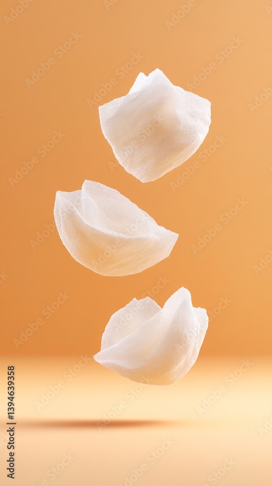 Compresses floating in mid-air with soft background