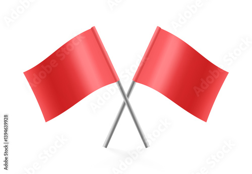 Realistic two red crossed flags for racing, sports competitions. Red flags for race stop. Vector illustration