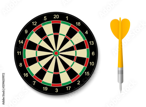 Vector illustration of darts, a precision sports game involving throwing darts at a circular target board