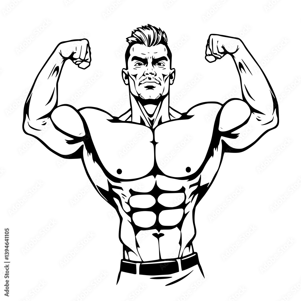 Strength and Physique: A bold illustration of a muscular individual, showcasing his impressive physique and strength through a dynamic pose Strength and Physique: A bold illustration of a muscular individual, showcasing his impressive physique and strength through a dynamic pose