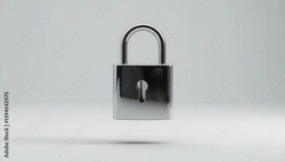Fototapeta premium Security zero trust concept. A shiny metal padlock floating against a minimalistic background, symbolizing security and protection.