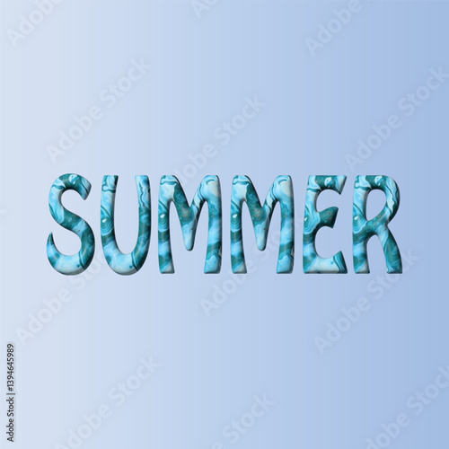 The word SUMMER is displayed in bold, uppercase letters with a marbled texture in shades of blue, evoking the appearance of swirling water