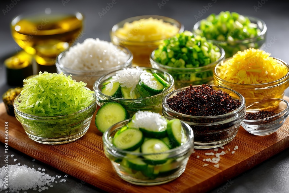 Ingredientes frescos para preparar rollos de sushi con nori y arroz Ingredientes frescos para preparar rollos de sushi con nori y arroz