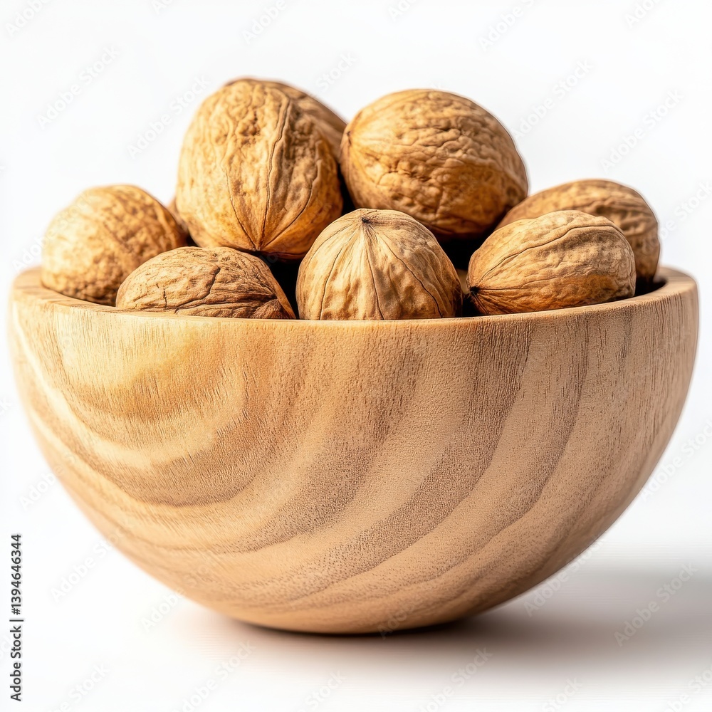 A Wooden Bowl Filled with Shelled Walnuts Ready for Consumption Healthy Snack Food