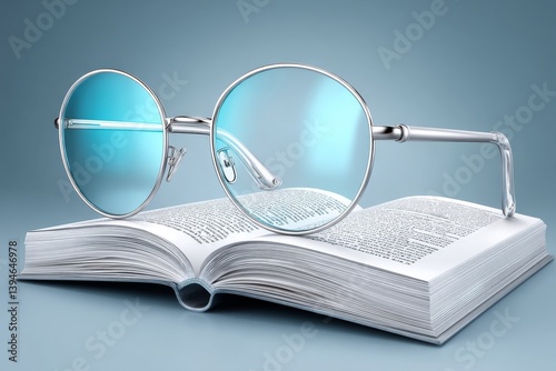 A clean icon of reading glasses resting on a closed book