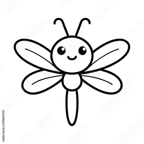 kawaii dragonfly head with tiny wings and a happy smile