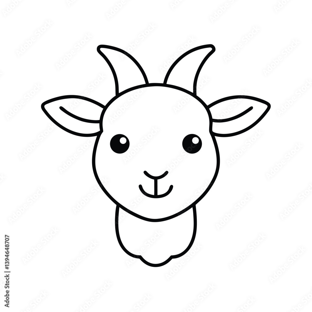 kawaii goat head with tiny curved horns and a peaceful smile kawaii goat head with tiny curved horns and a peaceful smile